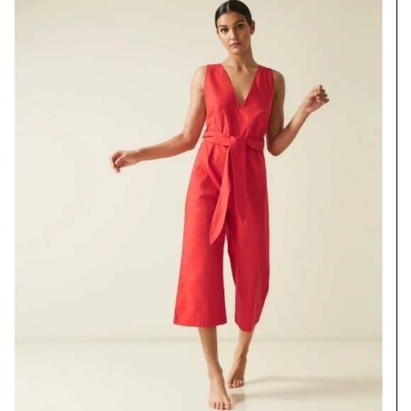 Reiss Daphne plunge red halter cropped jumpsuit - Picture 1 of 14